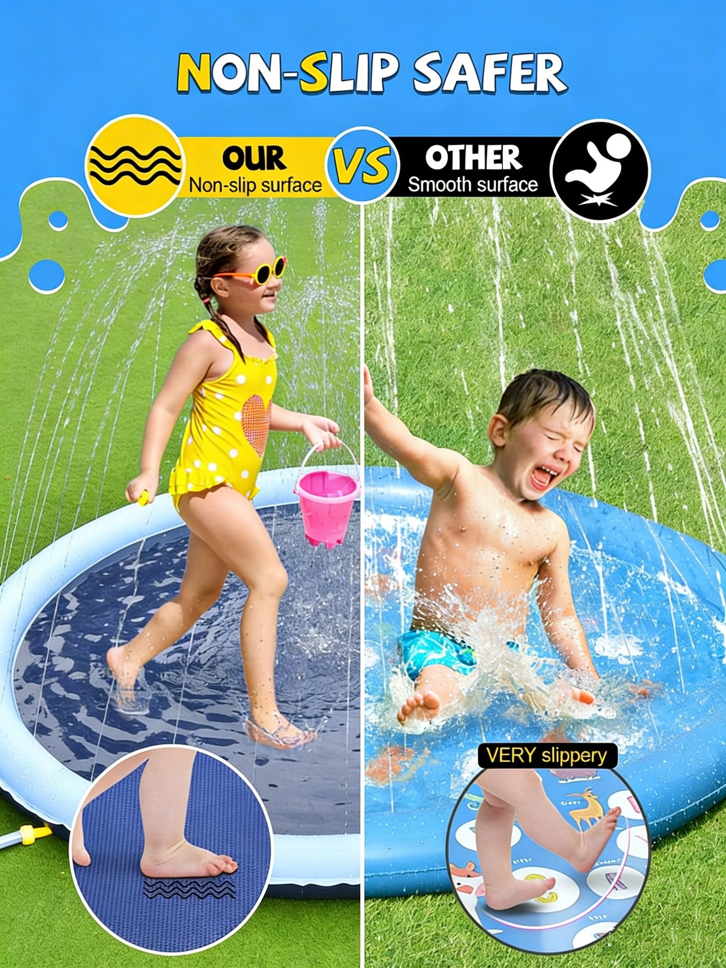 Jasonwell Non-Slip Splash Pad for Kids & Dogs, 67" Thickened Sprinkler Pool, Outdoor Water Toy for Children & Pets, Blue