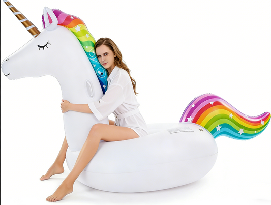 HeyGo 102" x 43" x 55" Unicorn Pool Float - Large Inflatable Ride-On Raft with Fast Valves for Kids & Adults, Perfect for Beach Parties!