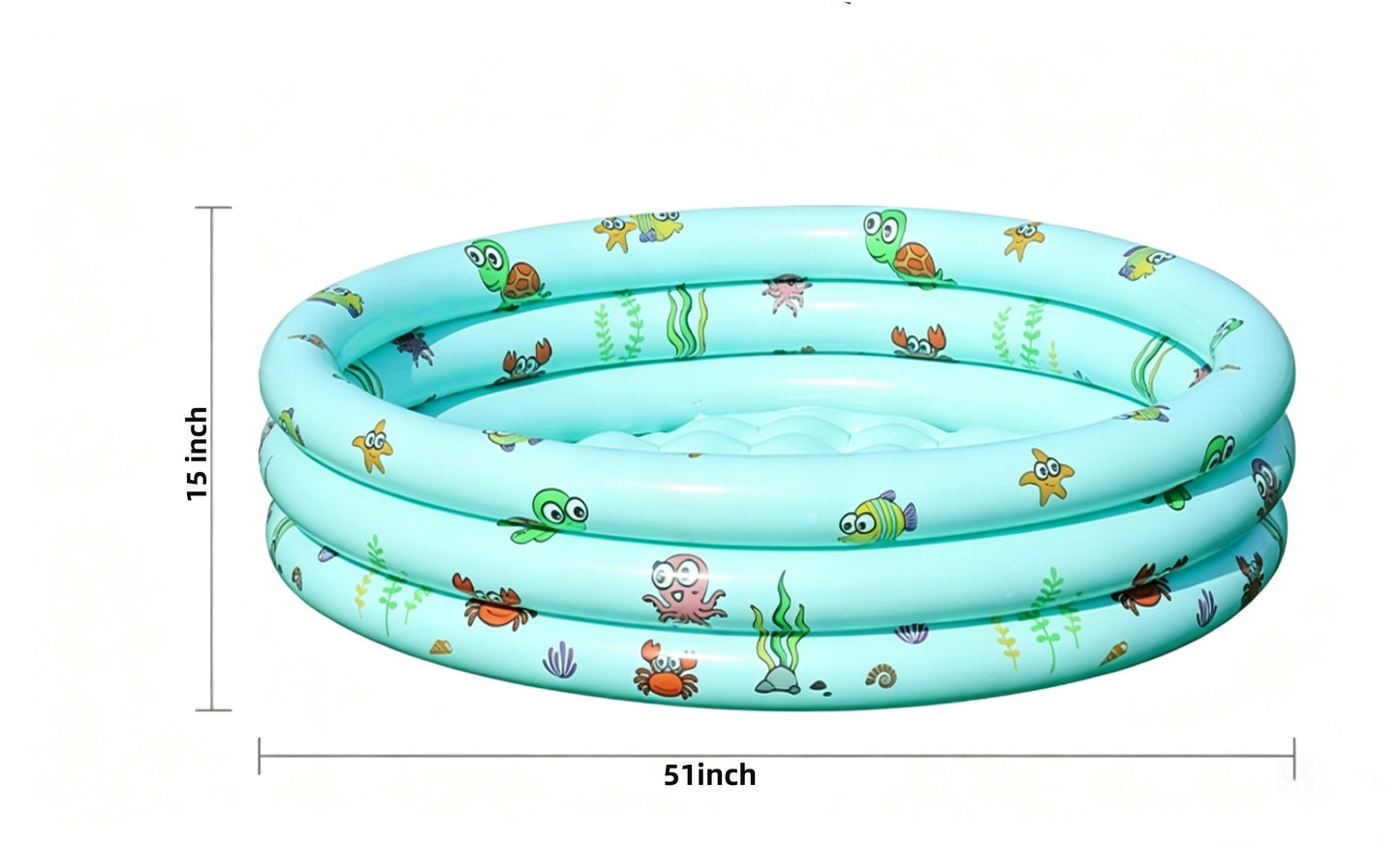 HeyGo 51"x15" Inflatable Kiddie Pool, Green 3-Ring Baby Pool with Thick Bubble Bottom & Sea Animal Print for Backyard Fun