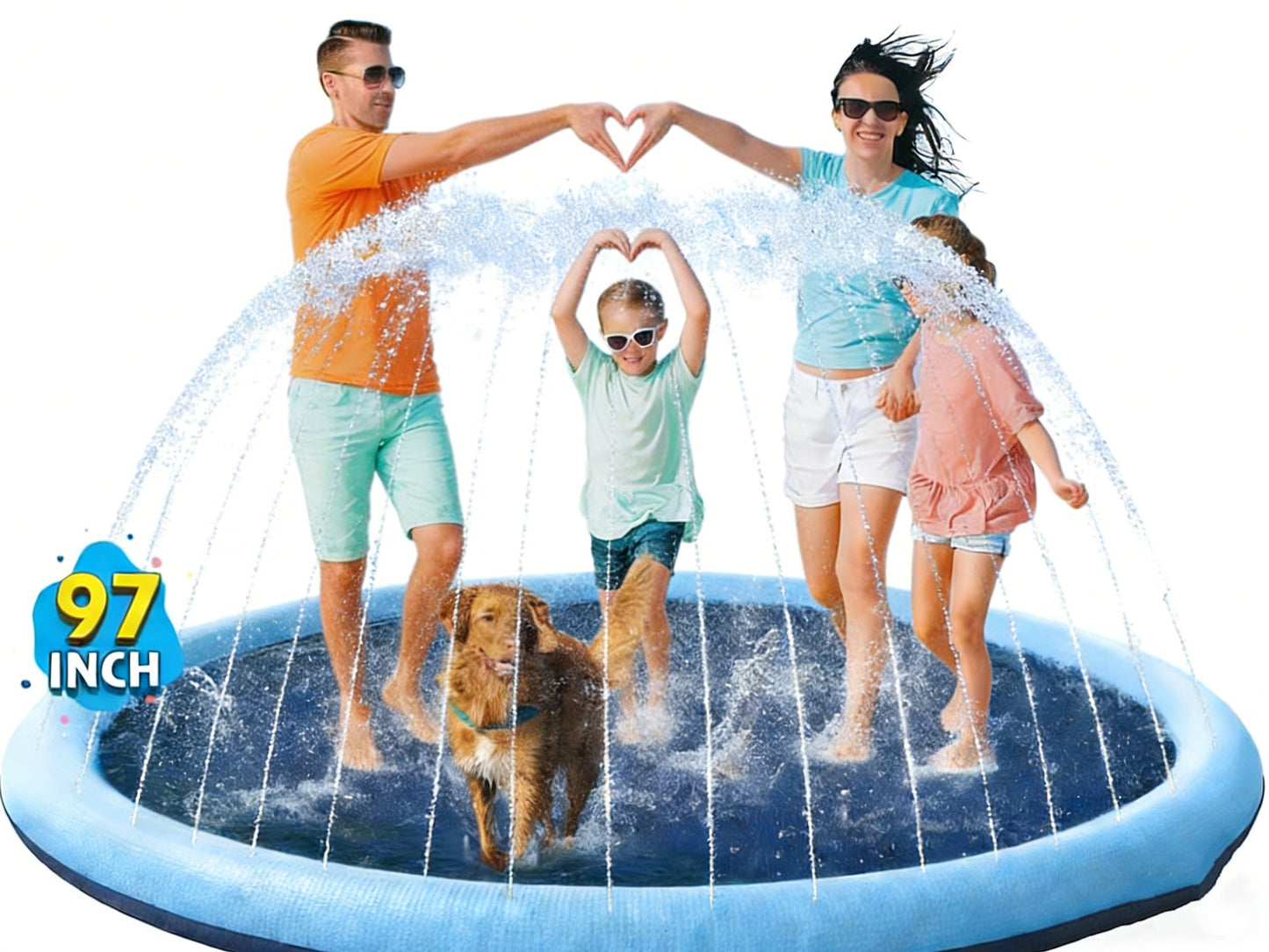 Jasonwell Non-Slip Splash Pad for Kids & Dogs - 97" Thickened Sprinkler Pool, Fun Outdoor Water Toy for Children & Pets, Blue