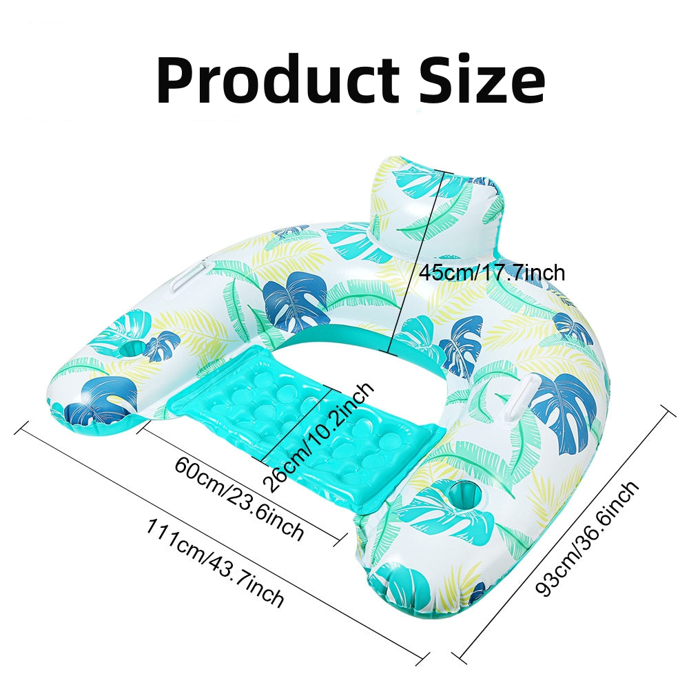 HeyGo 2-Pack U-Shaped Inflatable Pool Float Chairs with Cup Holders (Blue & Green, 44x37 in) Lounger for Summer Fun
