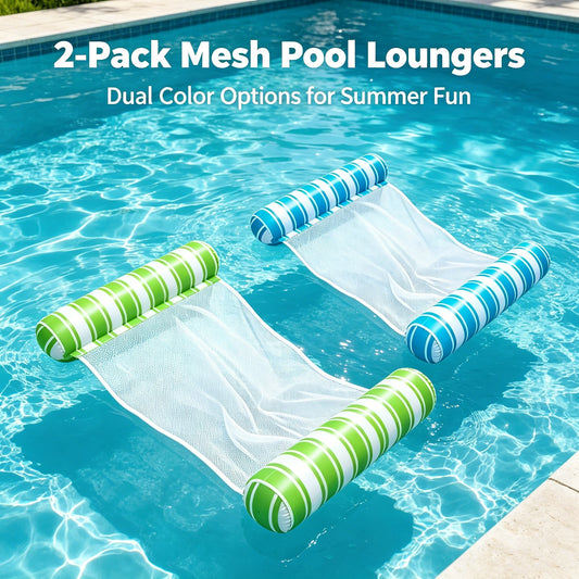 HeyGo 2-Pack 4-in-1 Inflatable Pool Floats (48x32 in) Thick Leak-Proof Water Hammock Raft (Blue & Green Stripe) for Pool