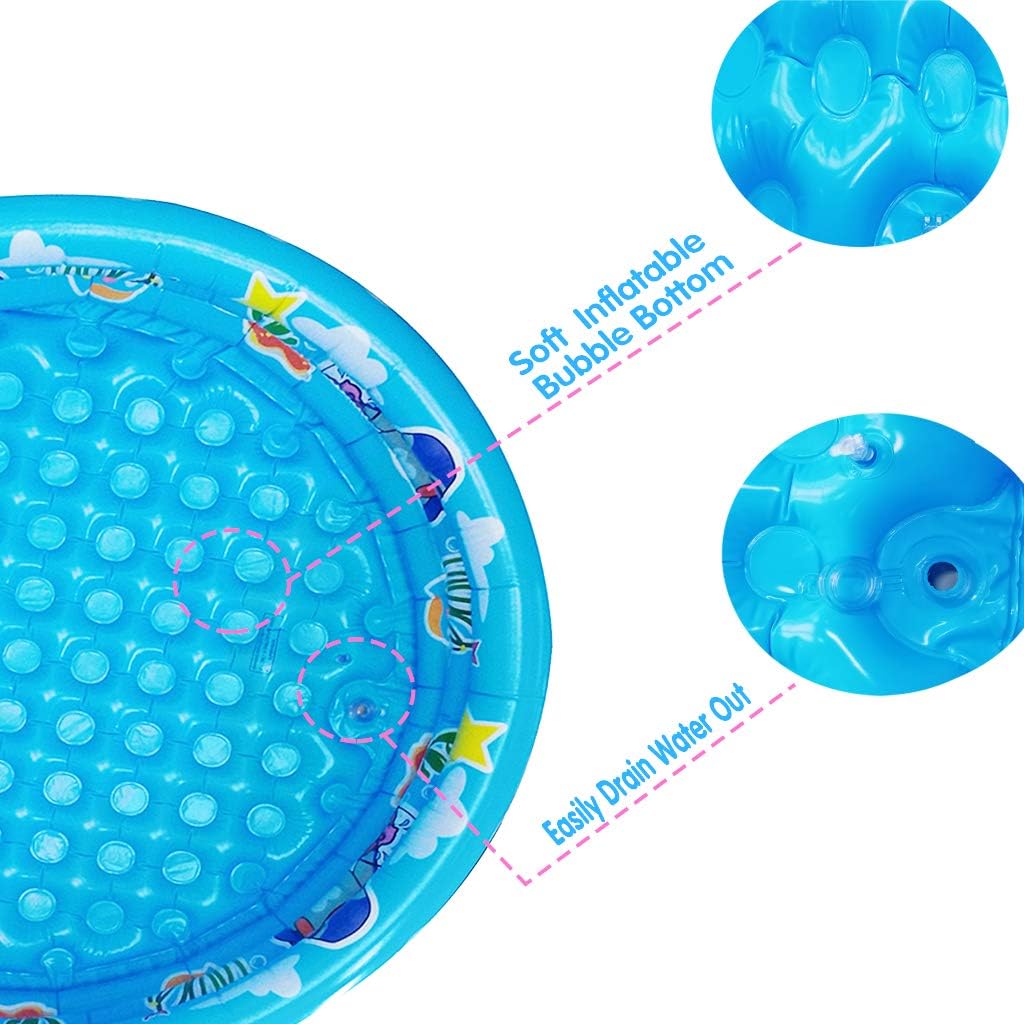 HeyGo 3-Ring Inflatable Kiddie Pool, Cartoon Sea Animal Print, Blue Baby Swimming Pool for Backyard, Garden & Summer Water Fun