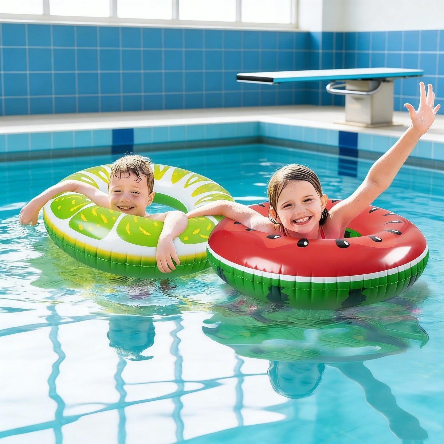 Jasonwell 2PCS Fruit Pool Floats - Watermelon & Lime Inflatable Rings for Kids & Adults, Vibrant Multi-Color Design