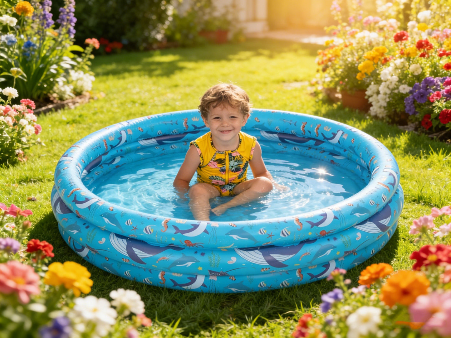 Jasonwell 48"X12" Inflatable Kiddie Pool for Toddlers, Round Blow-up Pool with Cushioned Floor & Ball Pit Toys for Ages 2-5, Blue