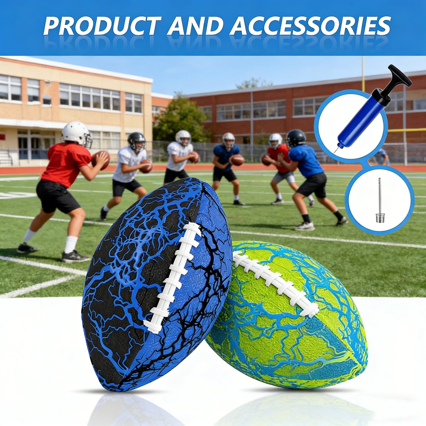 Jasonwell Waterproof Inflatable Footballs - 2-Pack Pool & Beach Footballs with Double-Laced Grip, Durable PVC Bladder & Soft Fabric