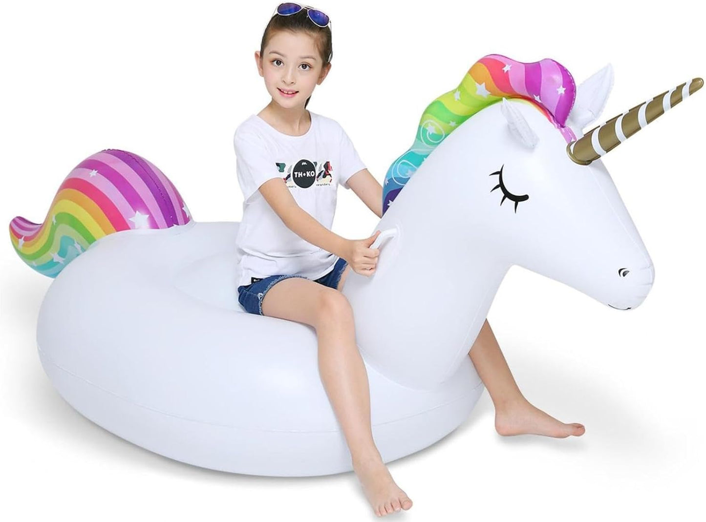 Jasonwell Giant Inflatable Unicorn Pool Float – Rideable Blow Up Lounge Raft with Fast Valves for Summer Beach, Pool Parties, Kids & Adults