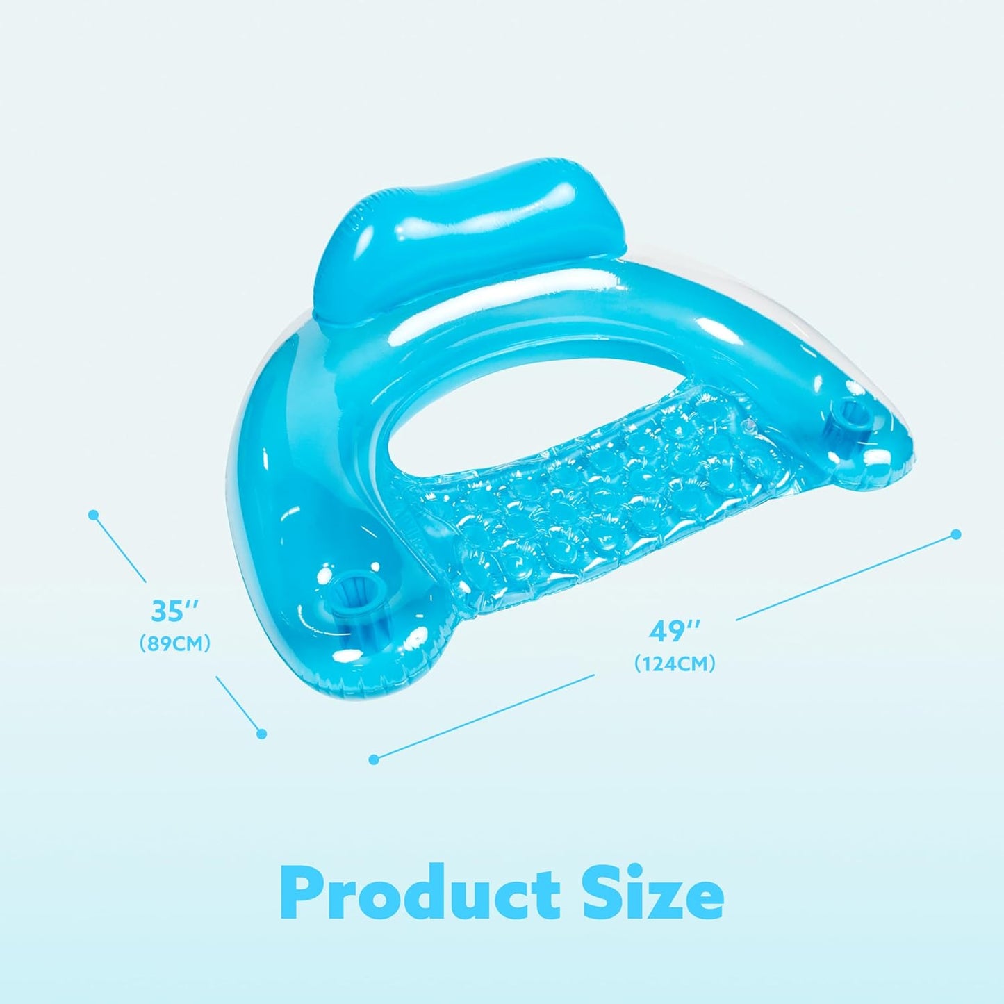 Jasonwell 2-Pack Inflatable Pool Chairs with Cup Holders, 49"x35" Blow-up Hammock Noodle Mat for Summer Fun, Blue & Pink