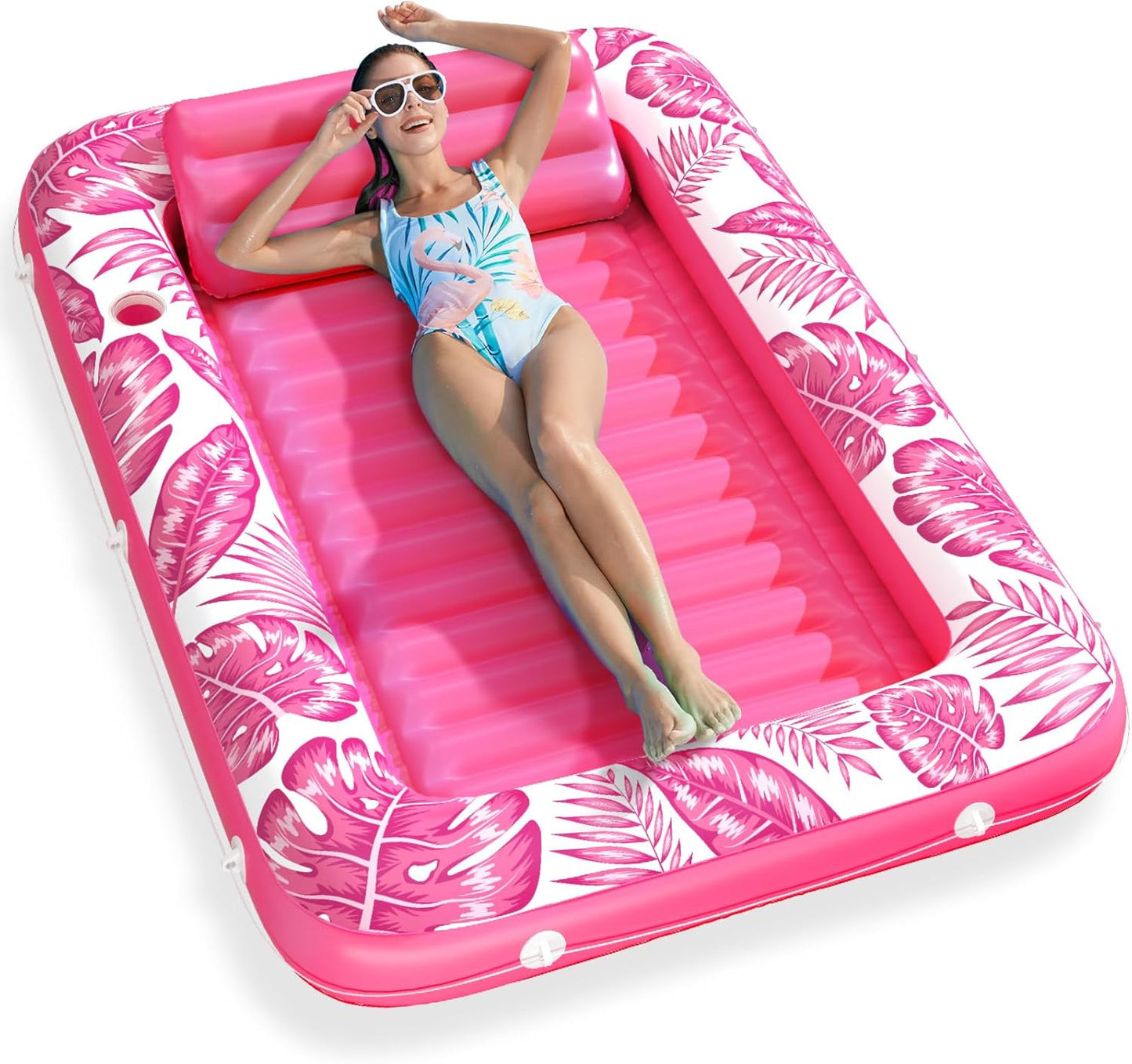 Jasonwell 4‑in‑1 Inflatable Tanning Lounger — Sun Tan Tub & Pool Raft, Water‑Filled Mat/Pad for Adults & Kids (Large) - Rose Pink
