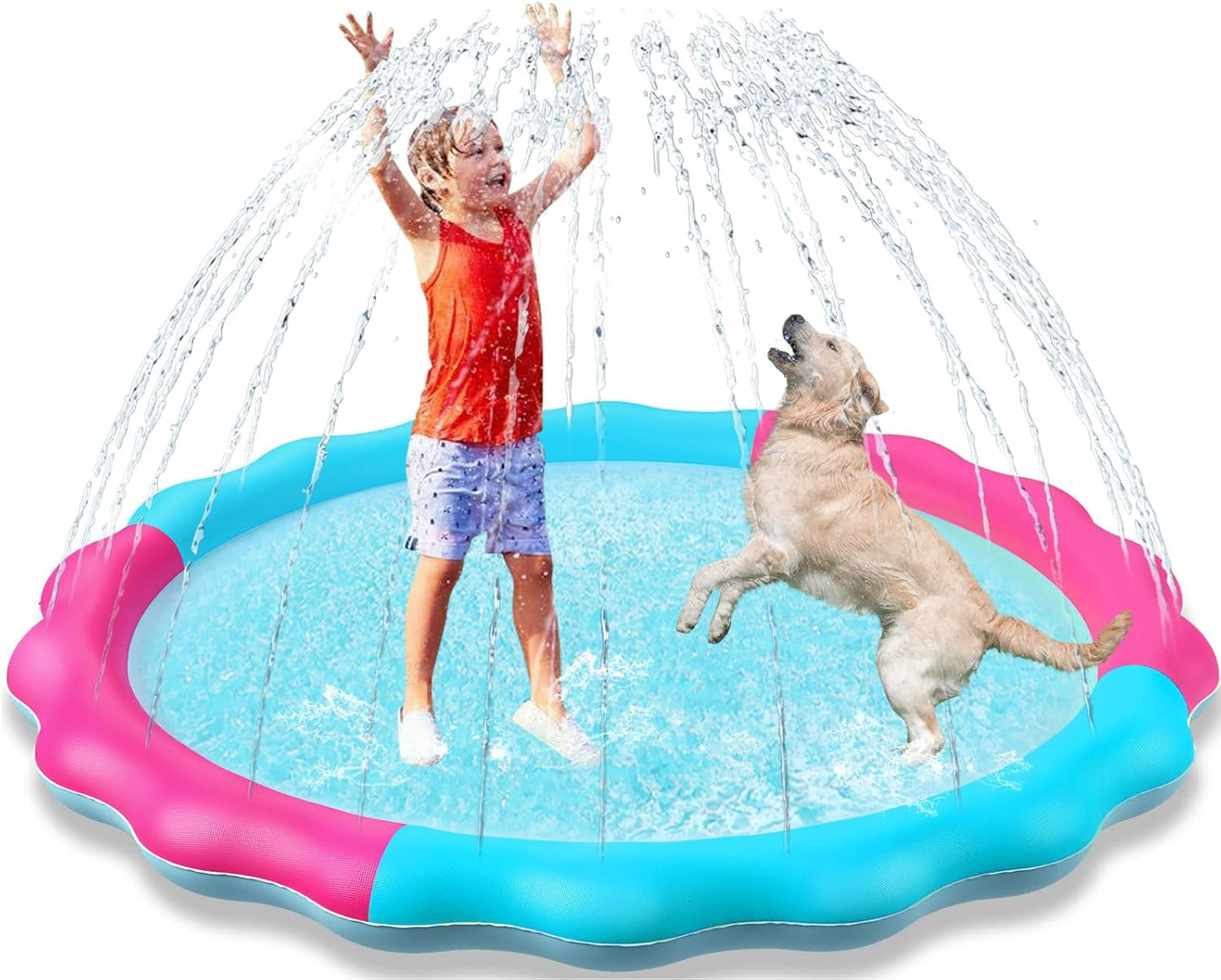 Jasonwell Kids & Dog Splash Pad, Non-Slip Water Sprinkler Pool for Toddlers, Kids & Pets, 60" Outdoor Summer Toy for Small to Large Dogs, Blue