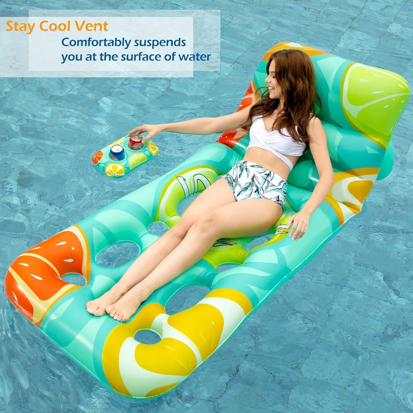 Jasonwell Inflatable Pool Float for Adults — Adjustable Backrest Lounger Raft with Cup Holders, Mesh Seat for Pool, Lake & Beach - Fruit