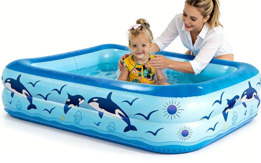 HeyGo 45" x 35" x 14" Inflatable 2-Ring Pool with Orca Print – Durable PVC Kiddie Pool for Kids, Toddlers & Adults, Backyard Fun