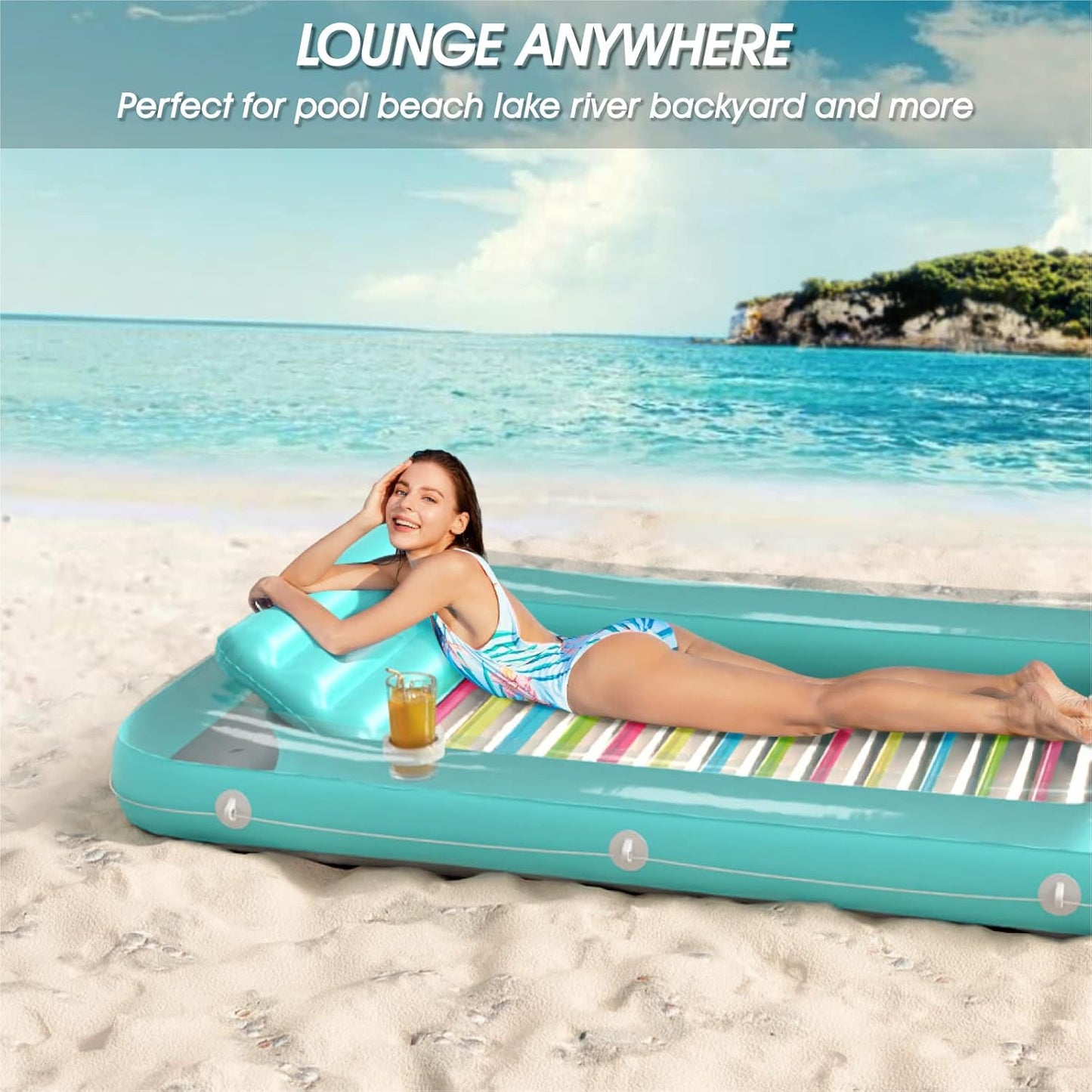 Jasonwell 4-in-1 Inflatable Tanning Lounger, Sun Tan Tub & Pool Raft, Water-Filled Mat for Adults & Kids (Large), Green with Reflective Base