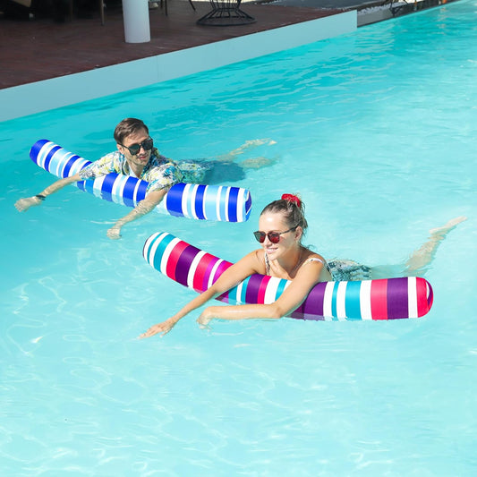 Jasonwell 2 Pack Inflatable Swim Pool Noodles - Soft Fabric Covered Large Floats for Adults, Blue & Purple, Perfect for Lake & Beach