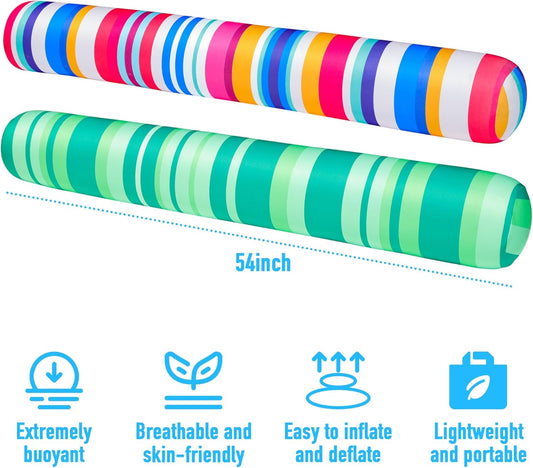 Jasonwell 2 Pack Inflatable Swim Pool Noodles - Soft Fabric Covered Floats for Adults, Colorful & Green, Ideal for Lake & Beach