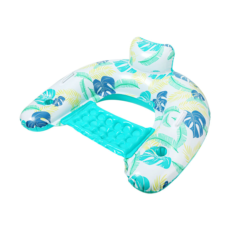 HeyGo 44"x37" Blue Inflatable Pool Float Chair, U-Shaped Hammock Lounger with Cupholders - Comfort Seating for Summer Pool Fun