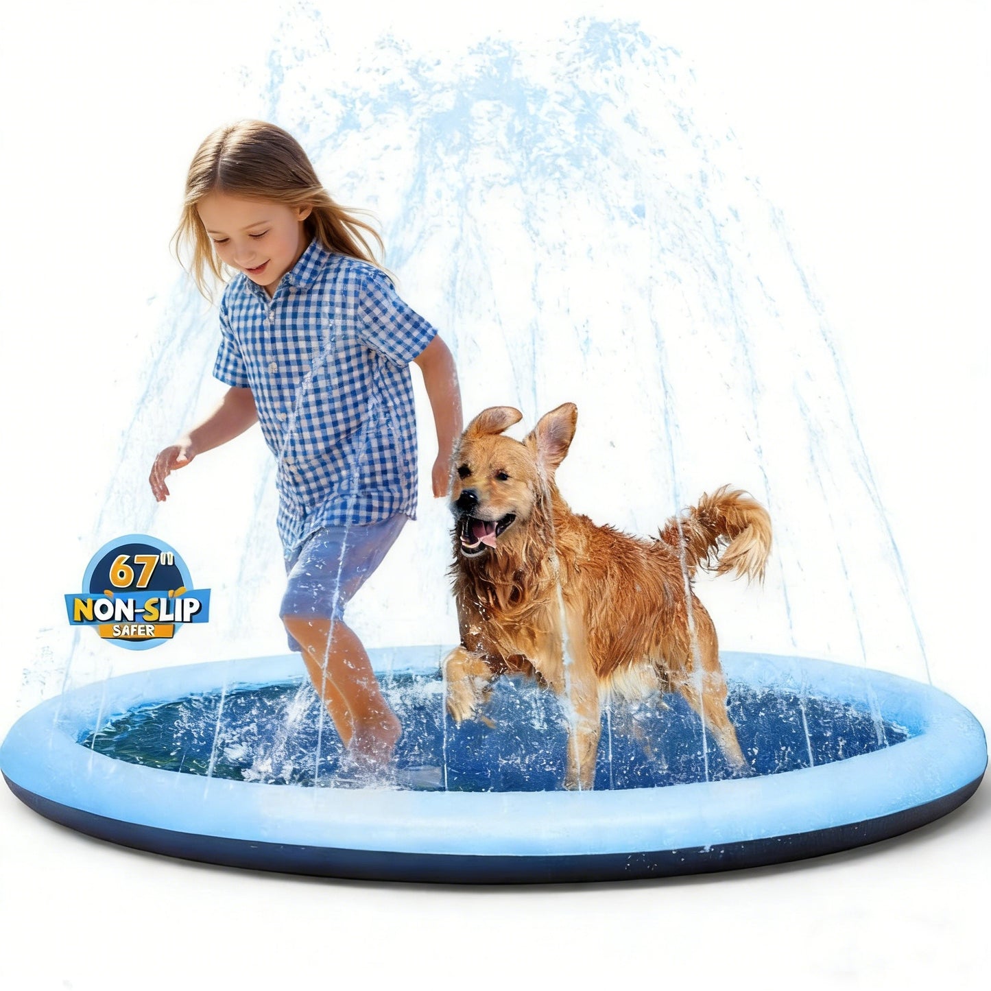 Jasonwell Non-Slip Splash Pad for Kids & Dogs - 67" Thickened Sprinkler Pool, Fun Outdoor Water Toy for Children & Pets, Blue
