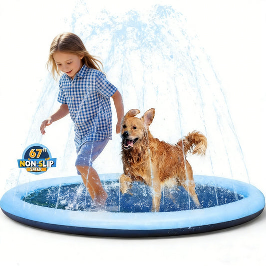 Jasonwell Non-Slip Splash Pad for Kids & Dogs - 67" Thickened Sprinkler Pool, Fun Outdoor Water Toy for Children & Pets, Blue