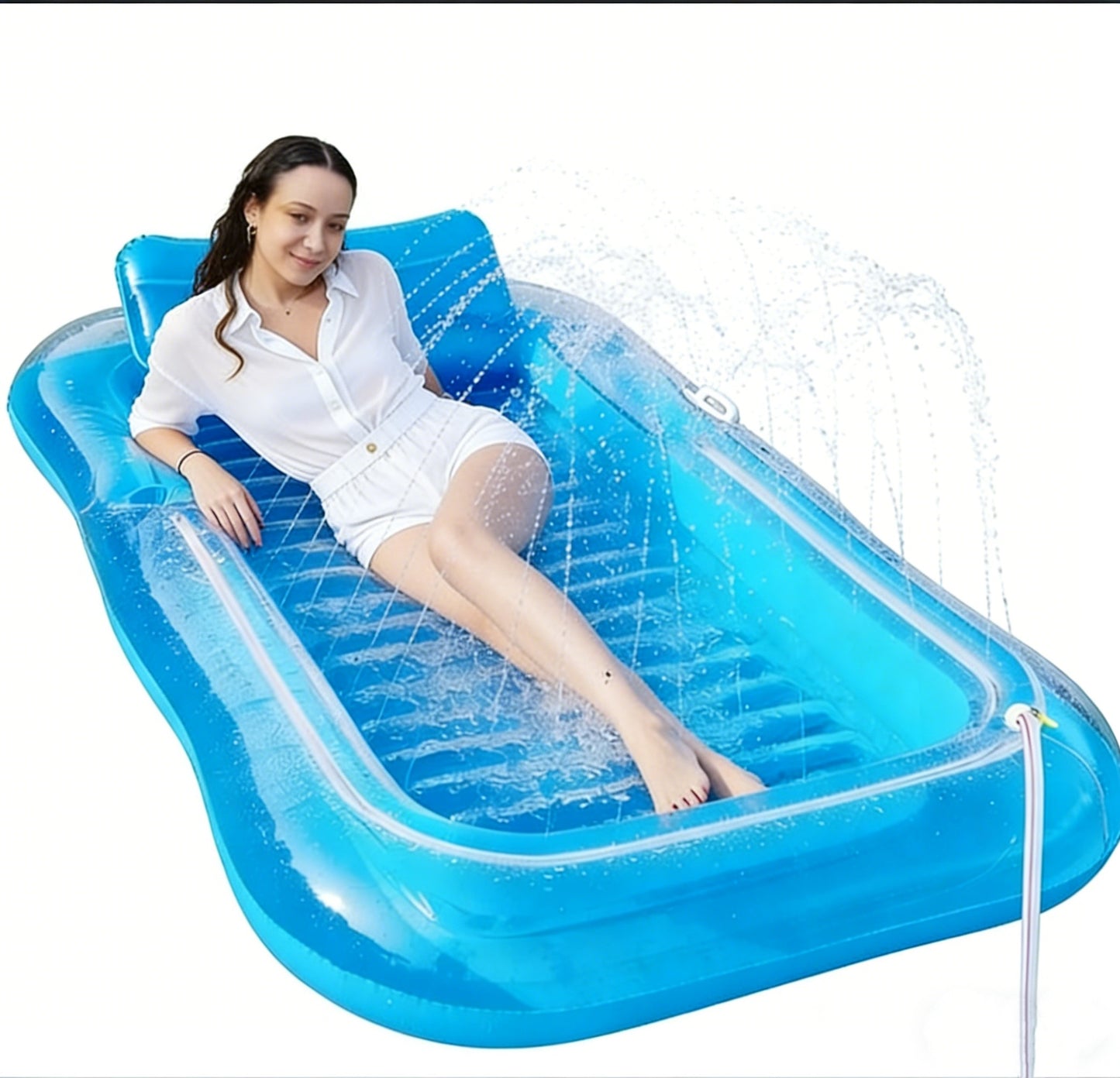 HeyGo 84x58in Transparent blueSpray Folding Pool & Lounge Chair, Portable Bathtub for Pets & Outdoor Water Fun