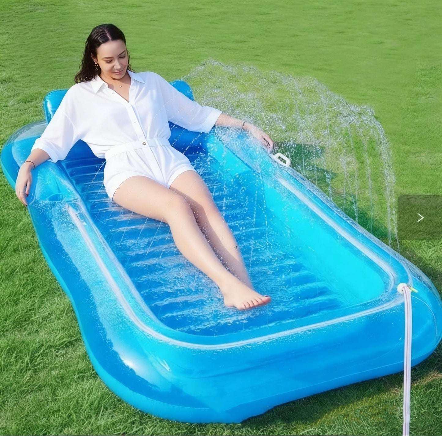 HeyGo 84x58in Transparent blueSpray Folding Pool & Lounge Chair, Portable Bathtub for Pets & Outdoor Water Fun