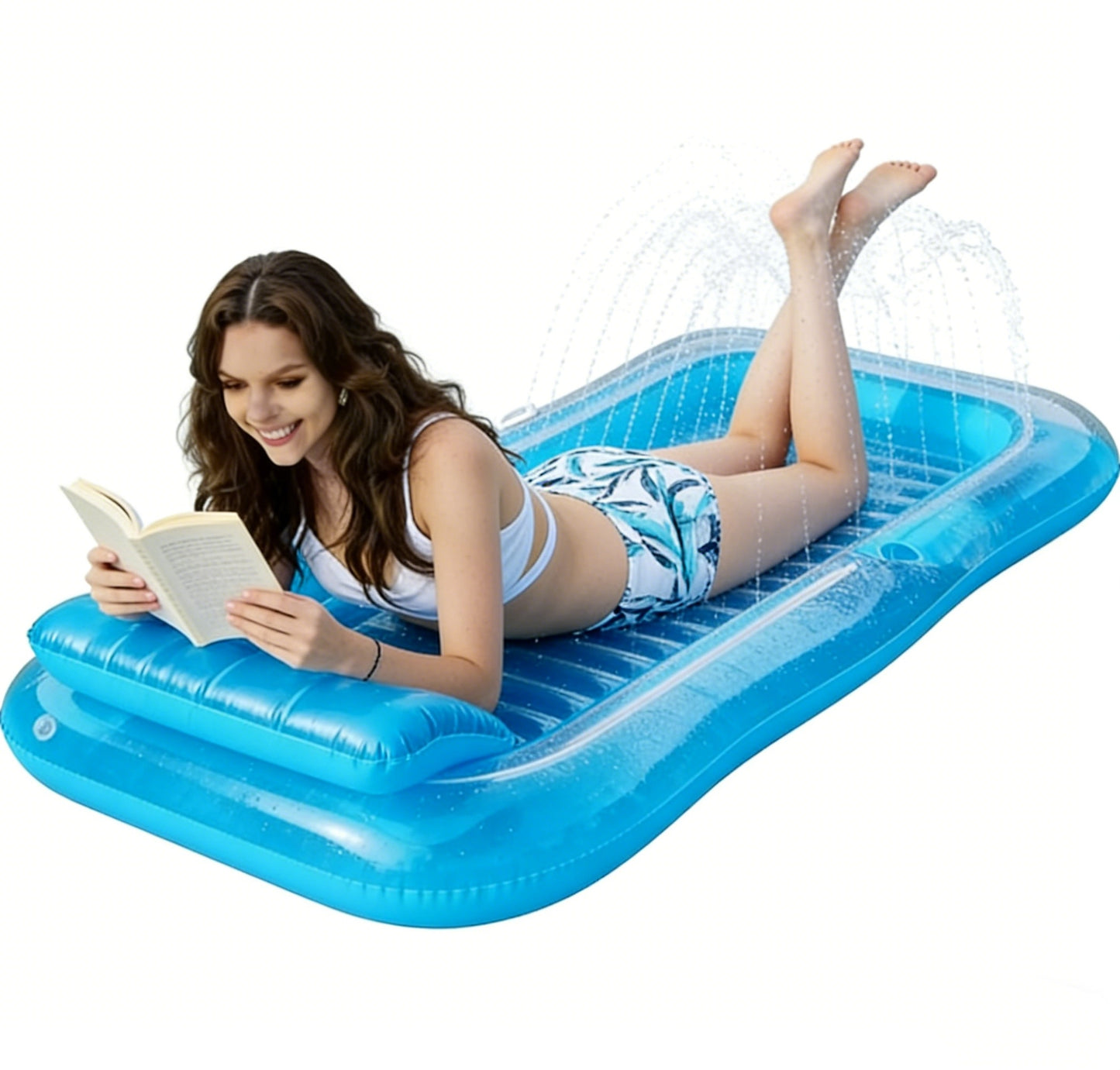 HeyGo 84x58in Transparent blueSpray Folding Pool & Lounge Chair, Portable Bathtub for Pets & Outdoor Water Fun