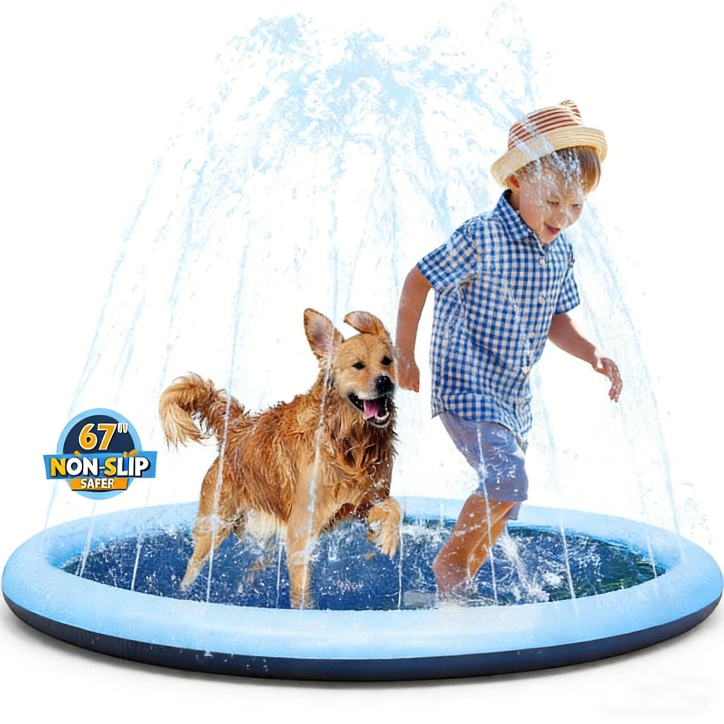 Jasonwell Non-Slip Splash Pad for Kids & Dogs, 67" Thickened Sprinkler Pool, Outdoor Water Toy for Children & Pets, Blue