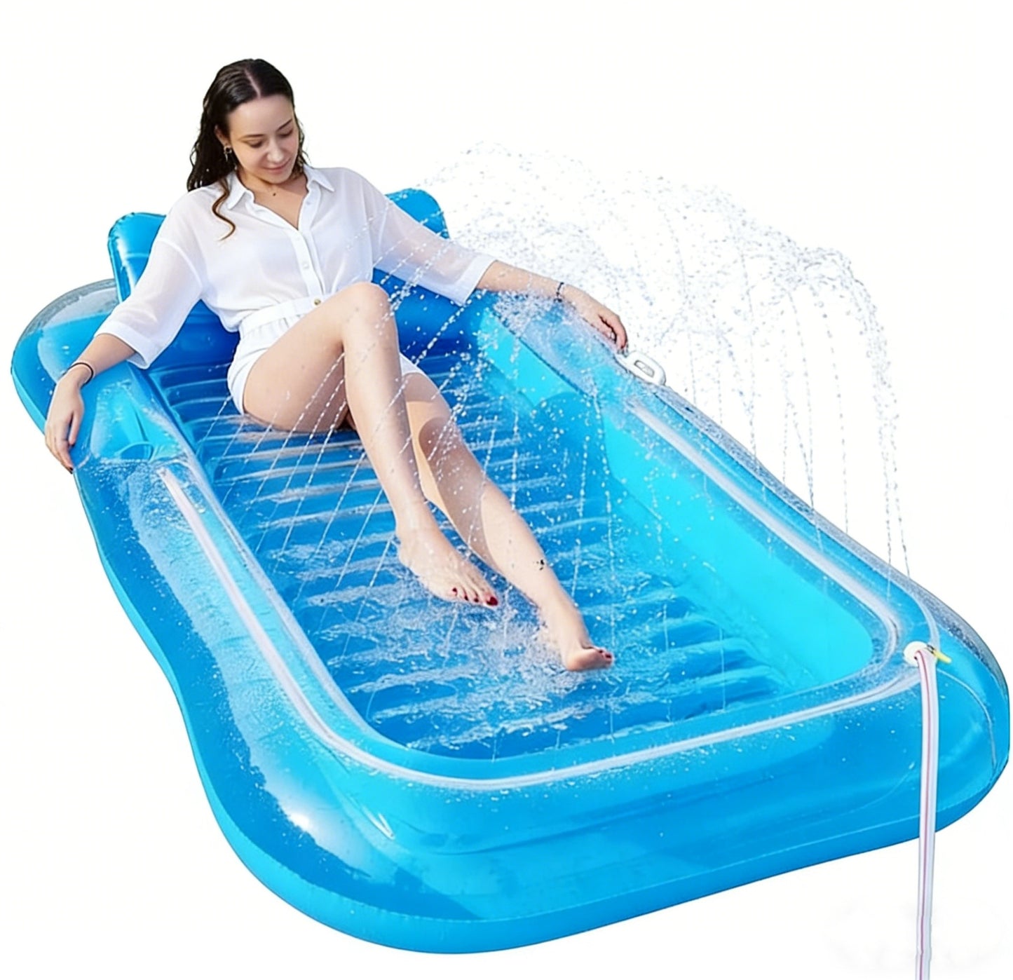 HeyGo 84x58in Transparent blueSpray Folding Pool & Lounge Chair, Portable Bathtub for Pets & Outdoor Water Fun