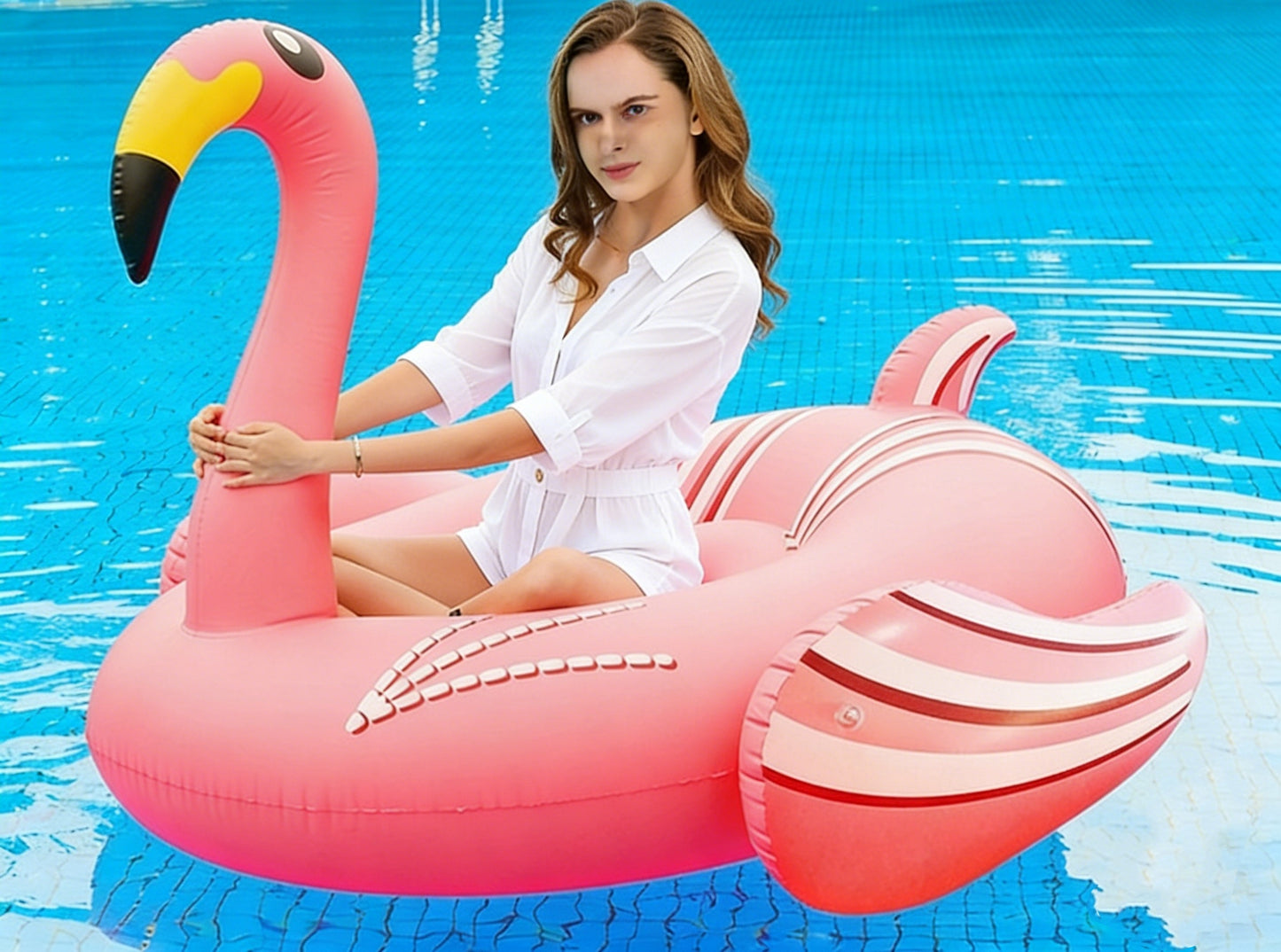 HeyGo 77" x 63" x 51" Inflatable Giant Flamingo Pool Float for Adults - Large Pink Lounge Raft for Pool, Beach & Lake Summer Fun!