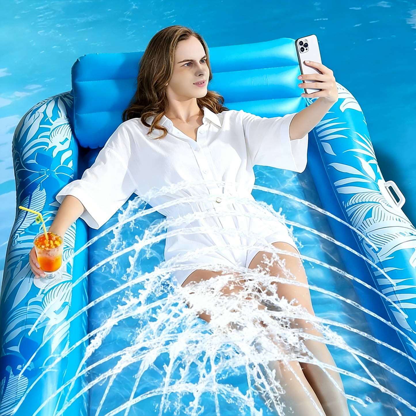 HeyGo 84x58in Maple Leaf Spray Pool & Lounge Chair, Inflatable Mat for Adults & Kids, Portable Outdoor Water Fun