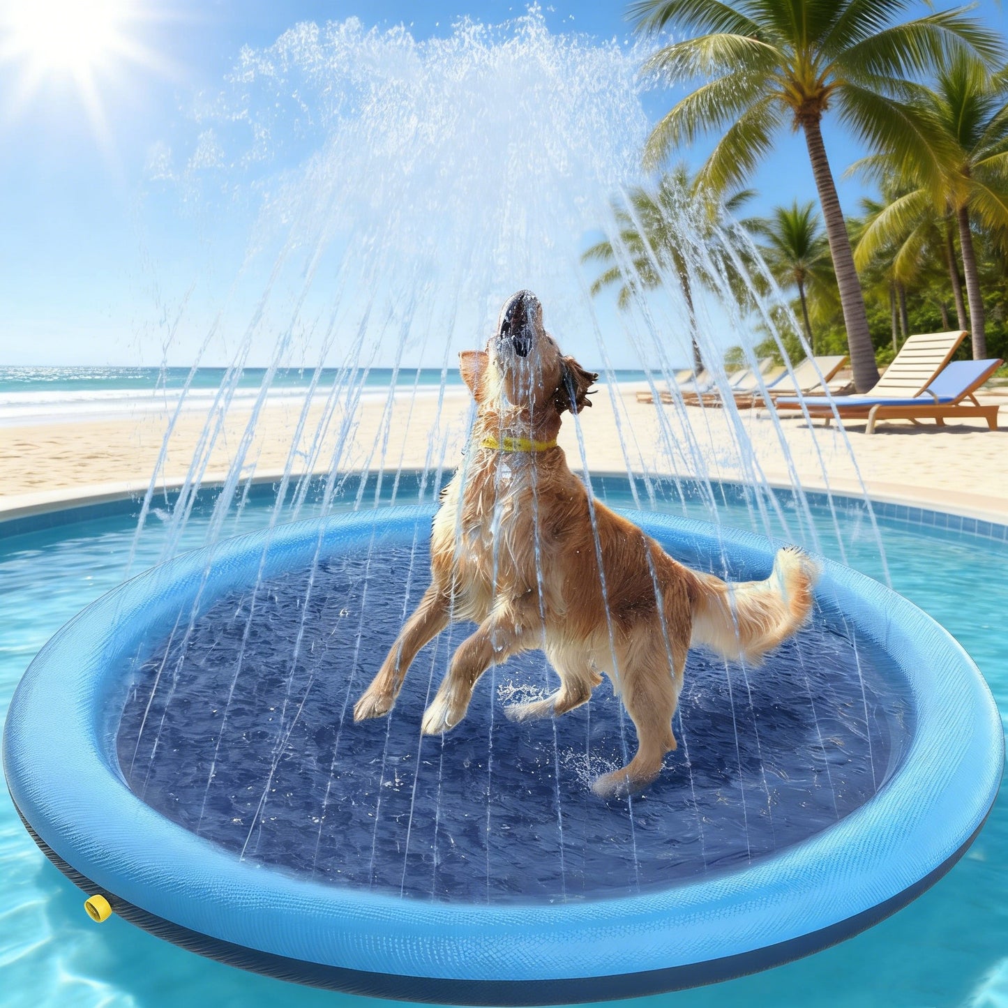 Jasonwell 59" Splash Pad for Dogs & Kids, Thick Anti-Slip Sprinkler Mat, Durable Outdoor Water Toy for Large Dogs & Toddlers, Blue