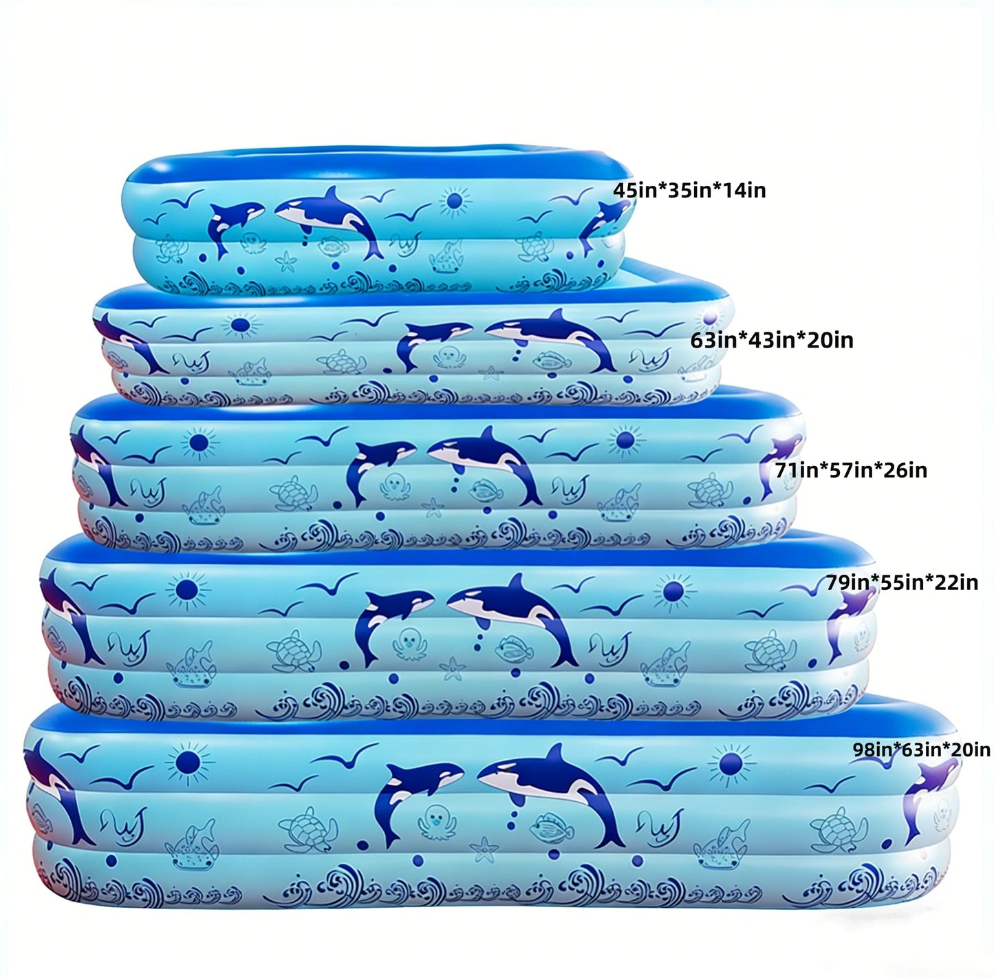 HeyGo 45" x 35" x 14" Inflatable 2-Ring Pool with Orca Print – Durable PVC Kiddie Pool for Kids, Toddlers & Adults, Backyard Fun