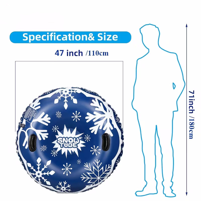 47 Inch Blue Inflatable Snow Tube Sled with 2 Reinforced High Handles, Heavy-Duty Reinforced Bottom Winter Sled for Family Outdoor Games & Christmas Activities