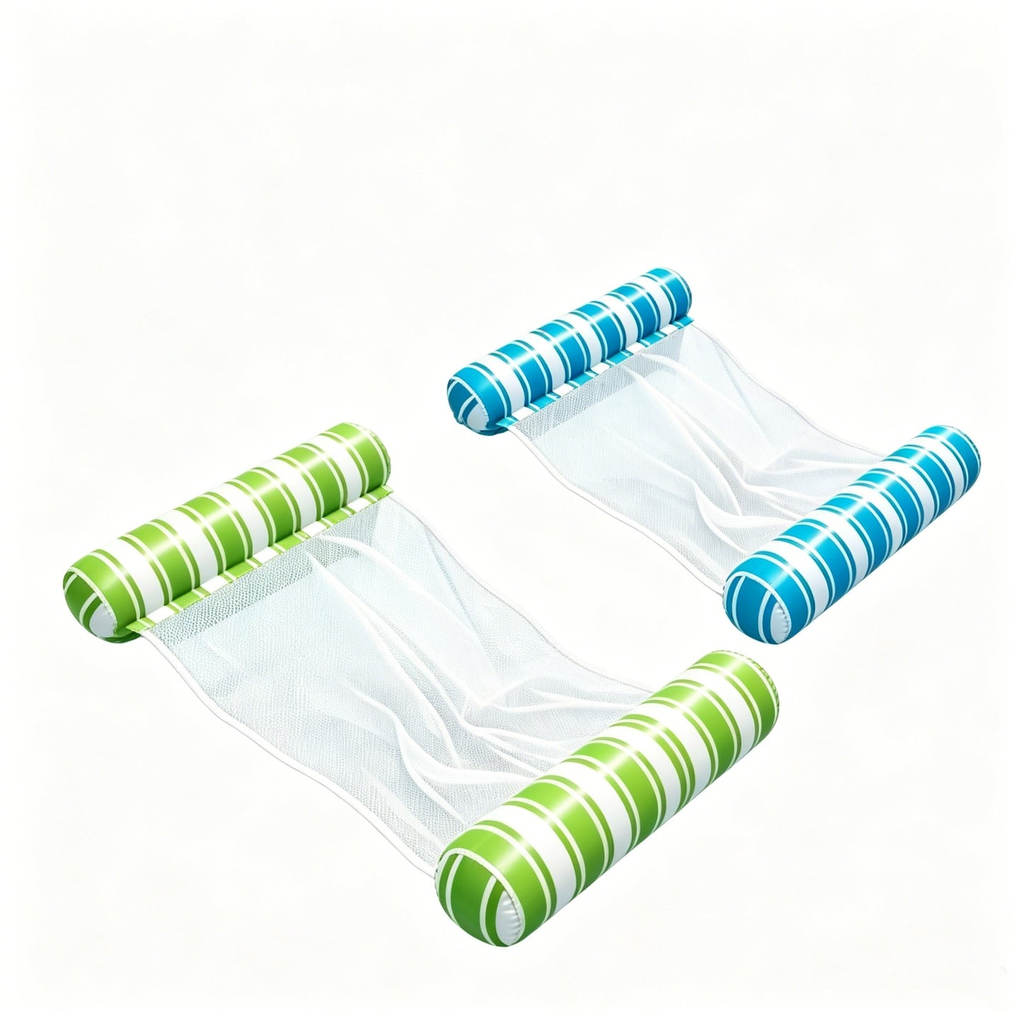 HeyGo 2-Pack 4-in-1 Inflatable Pool Floats (48x32 in) Thick Leak-Proof Water Hammock Raft (Blue & Green Stripe) for Pool