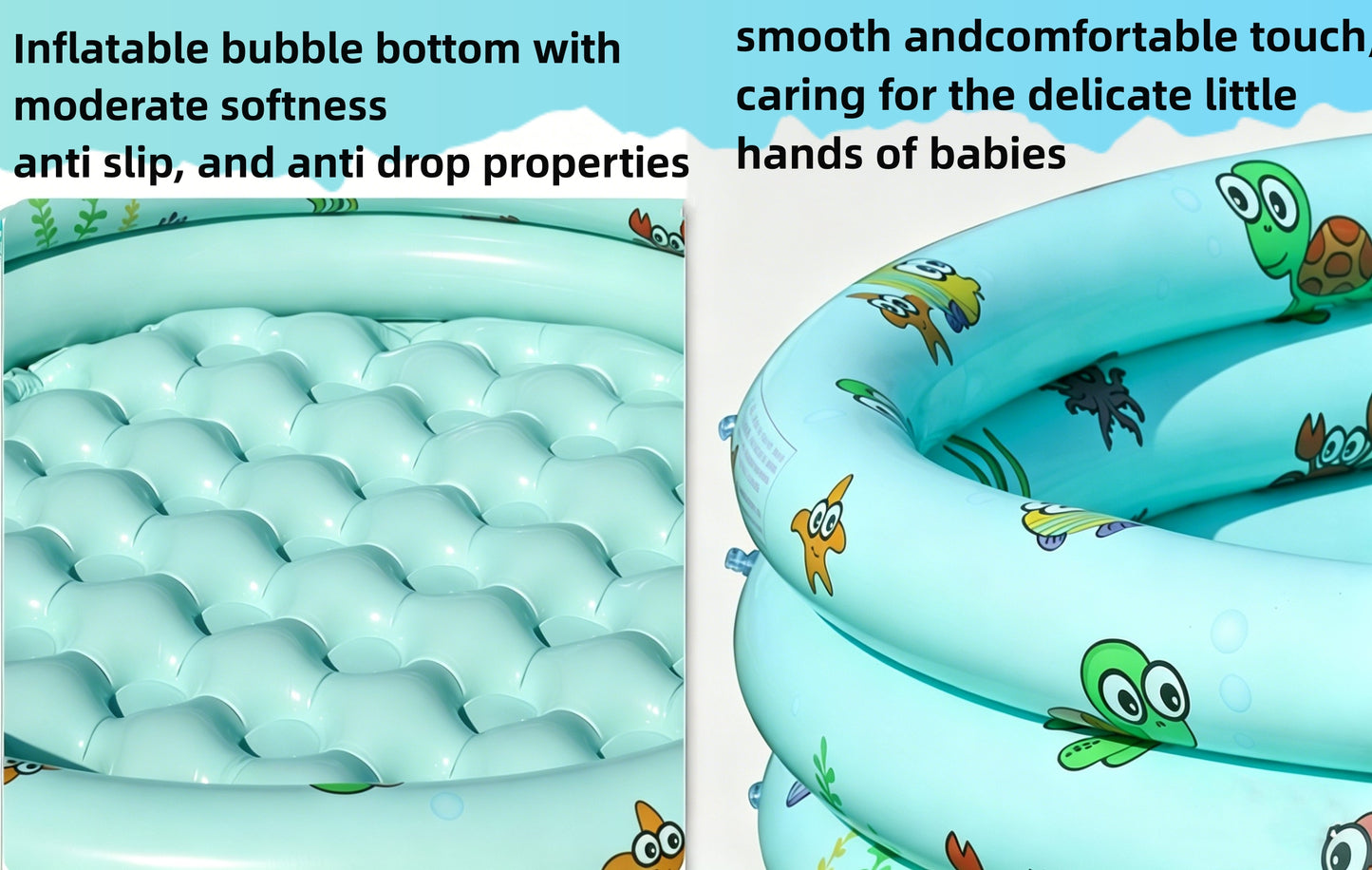 HeyGo 51"x15" Inflatable Kiddie Pool, Green 3-Ring Baby Pool with Thick Bubble Bottom & Sea Animal Print for Backyard Fun