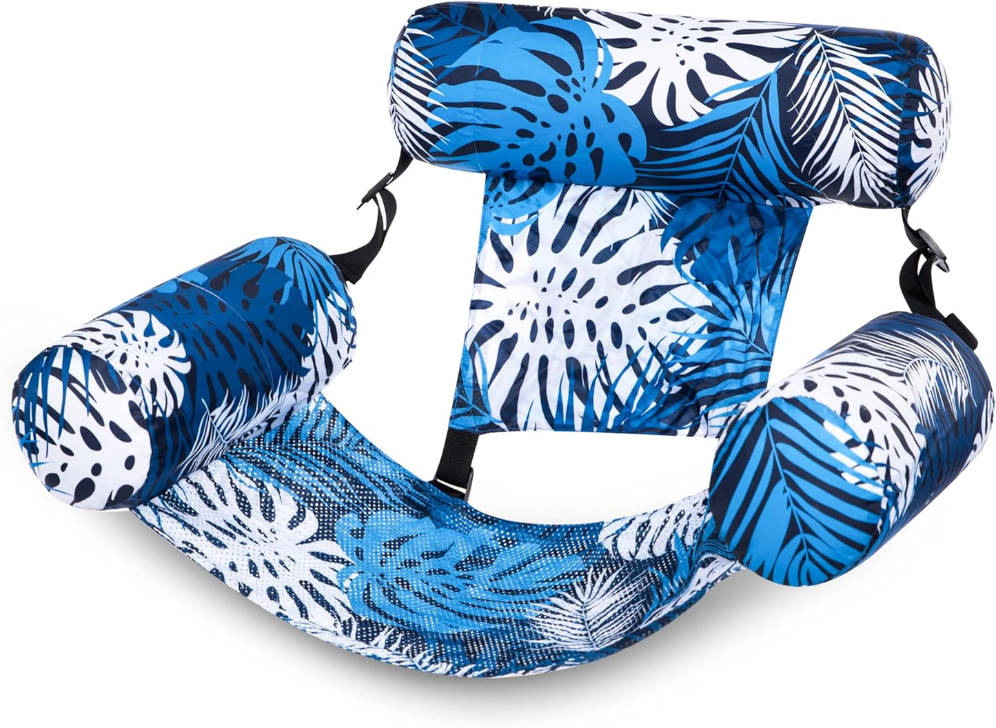 HeyGo Inflatable Pool Float Adult Lounge Chair - Blue Plant Pattern Cloth Floating Mat for Summer Lake & Beach, 46" x 33"