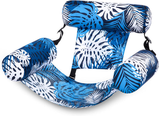 HeyGo Inflatable Pool Float Adult Lounge Chair - Blue Plant Pattern Cloth Floating Mat for Summer Lake & Beach, 46" x 33"