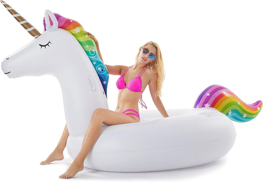 Jasonwell Giant Inflatable Unicorn Pool Float - Ride-On Summer Raft with Fast Valves - Fun for Kids & Adults at Beach and Pool Parties!