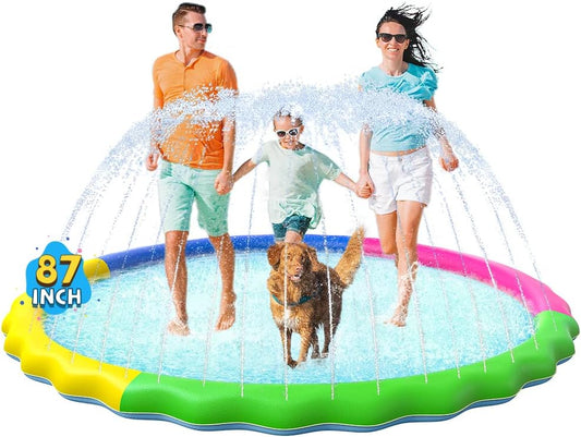 Jasonwell Non-Slip Splash Pad for Kids & Dogs, 87" Thickened Sprinkler Pool, Fun Outdoor Water Toy for Children & Pets, Multicolored