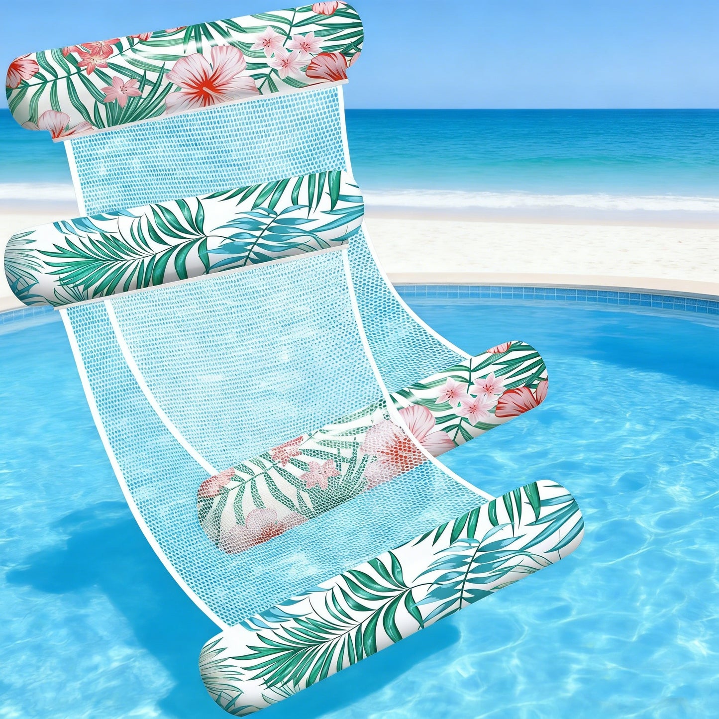 Jasonwell 2-Pack Pool Floats for Adults, 4-in-1 Inflatable Loungers, PVC Water Hammocks, Large, Multicolor, Vacation Ready