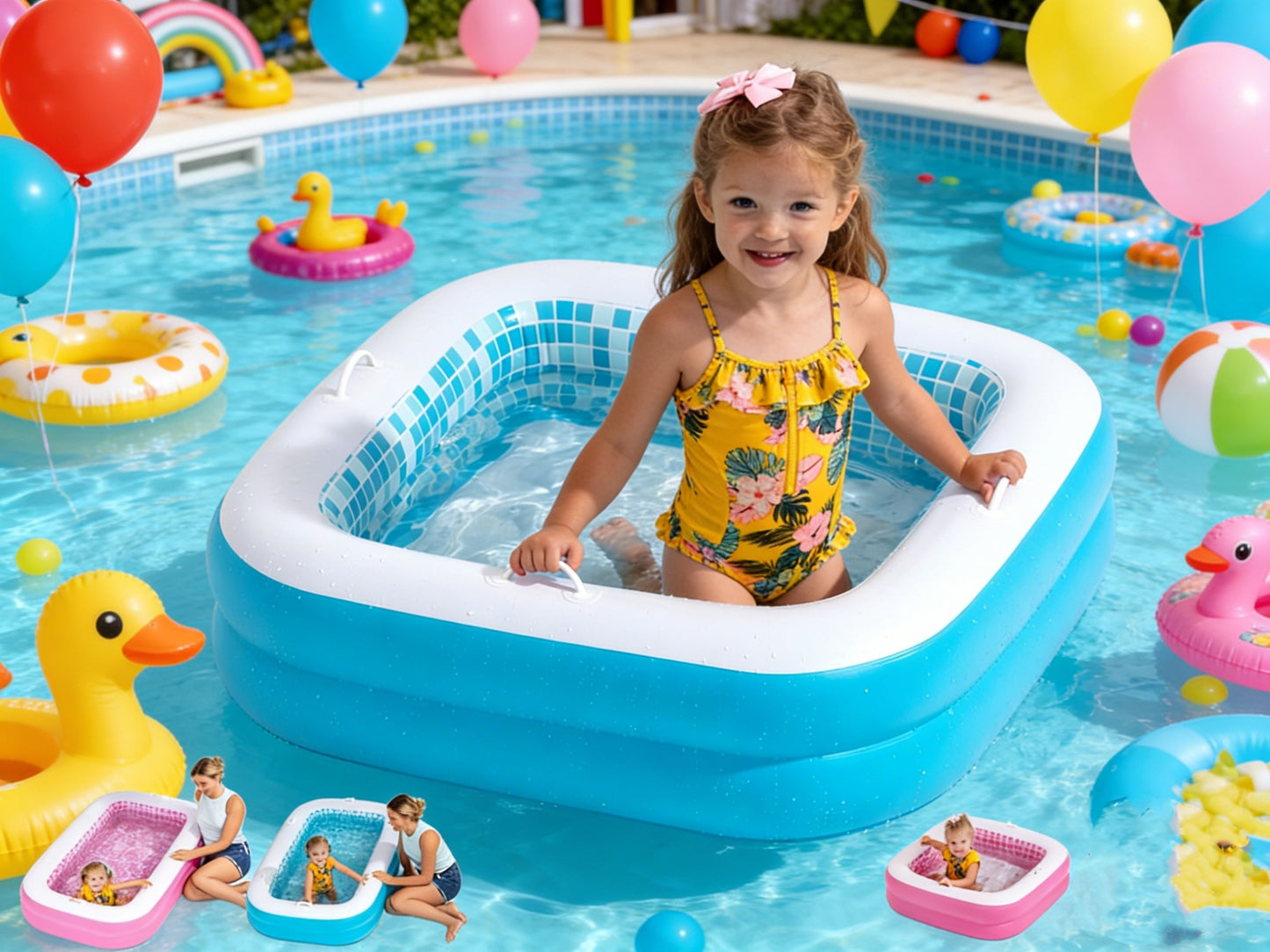 Jasonwell 34"x10" Inflatable Baby Pool for Toddlers 1-3, Soft Floor, Handles & Drain, Blow-up Bathtub & Ball Pit, Outdoor Summer Toy for Boys