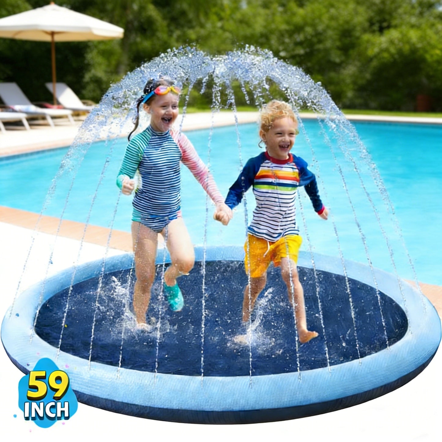 Jasonwell Non-Slip Splash Pad for Kids & Dogs, Thicken Sprinkler Pool, 59" Outdoor Water Toy for Children & Pets, Blue
