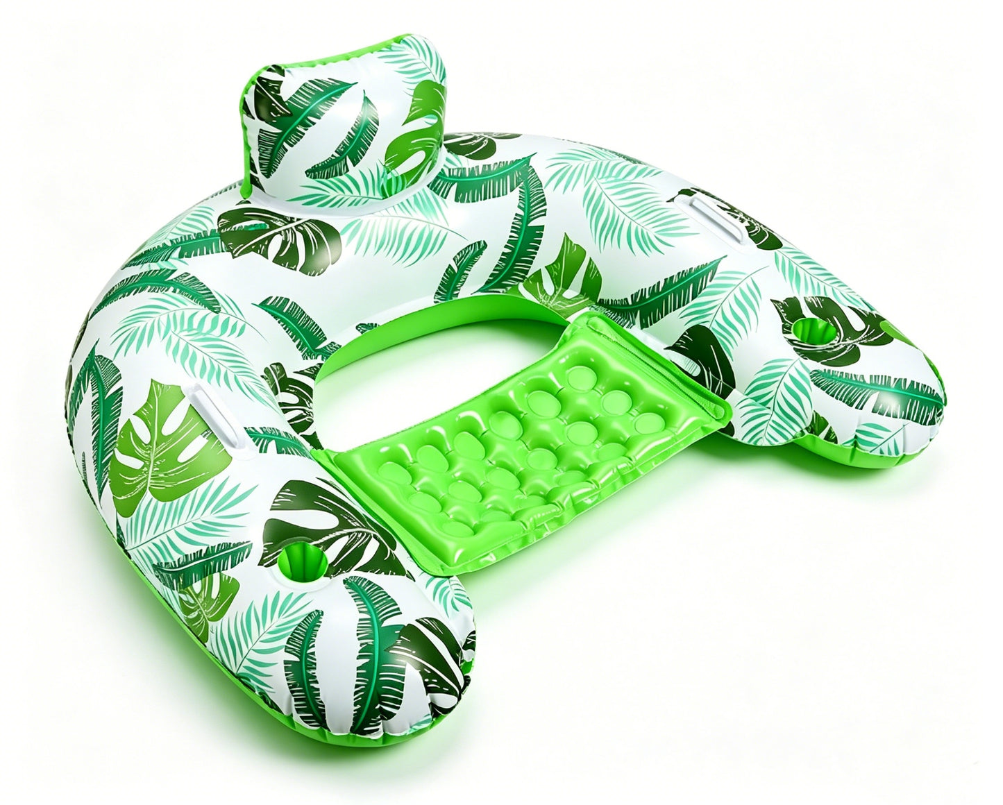 HeyGo 44"x37" Green Inflatable Pool Float Chair, U-Shaped Hammock with Cupholders - Comfort Lounger for Summer Pool & Lake Fun