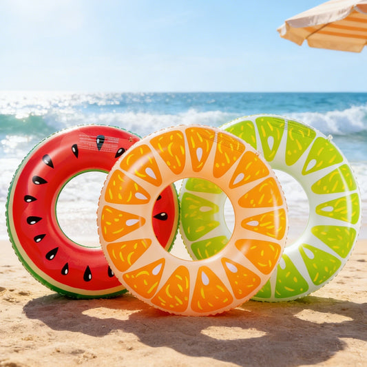Jasonwell 3PCS Fruit Pool Floats – Watermelon, Orange & Lime Inflatable Swimming Rings for Kids & Adults, Colorful Set