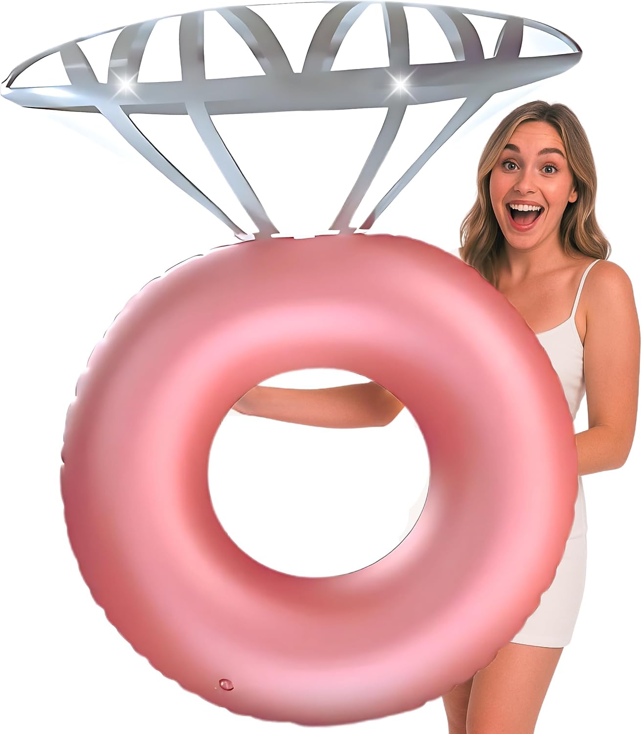 Jasonwell Inflatable Diamond Ring Floatie for Bachelorette Party, Engagement & Bridal Shower Decor, Rose Gold, Pack of 1