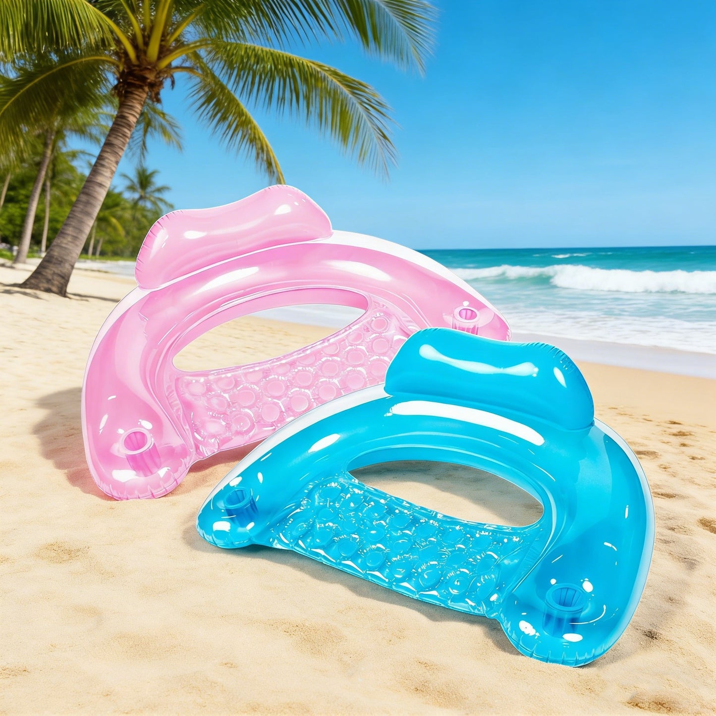 Jasonwell 2-Pack Inflatable Pool Chairs with Cup Holders, 49"x35" Hammock Noodle Mat for Summer Fun, Blue & Pink