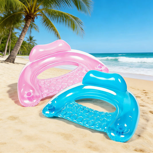 Jasonwell 2-Pack Inflatable Pool Chairs with Cup Holders, 49"x35" Hammock Noodle Mat for Summer Fun, Blue & Pink
