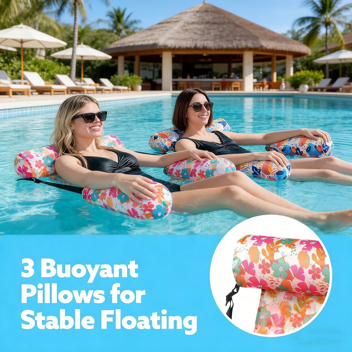 Jasonwell 2-Pack Inflatable Pool Lounge Chairs for Adults, Heavy Duty Floating Noodles, Large Multicolor, Beach & Lake Fun