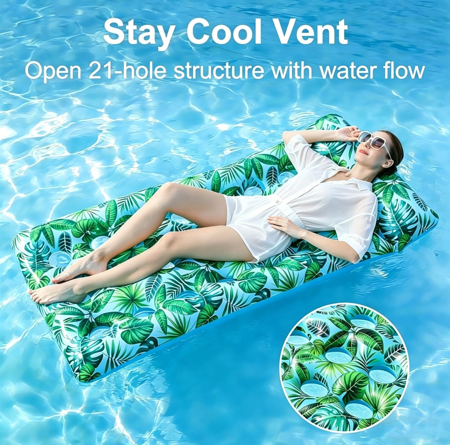HeyGo 71"x34" Inflatable Pool Float, 21-Hole Green Adult Lounger with Headrest and Drink Holder, Heavy Duty for Pools & Beaches