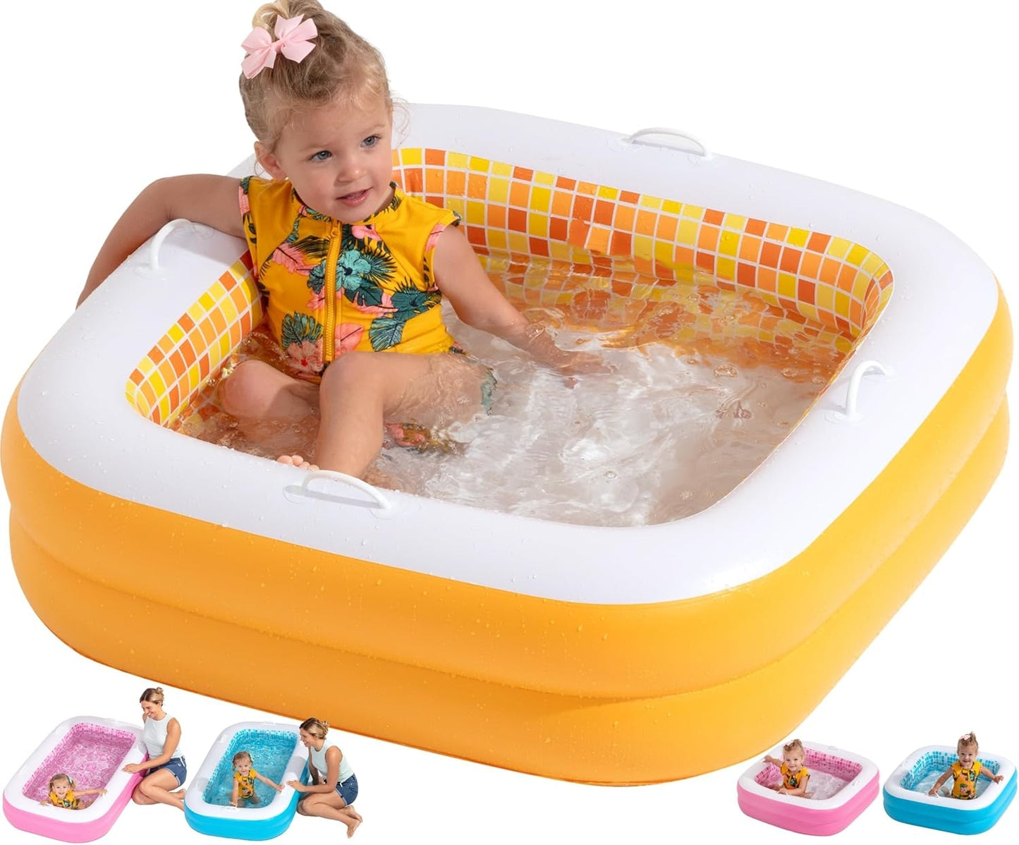 Jasonwell 34"x10" Baby & Toddler Pool with Cushioned Floor, Handles & Drain, Inflatable Bathtub & Ball Pit, Outdoor Gift for Ages 1-3, Orange