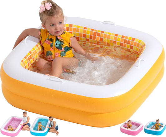 Jasonwell 34"x10" Baby & Toddler Pool with Cushioned Floor, Handles & Drain, Inflatable Bathtub & Ball Pit, Outdoor Gift for Ages 1-3, Orange